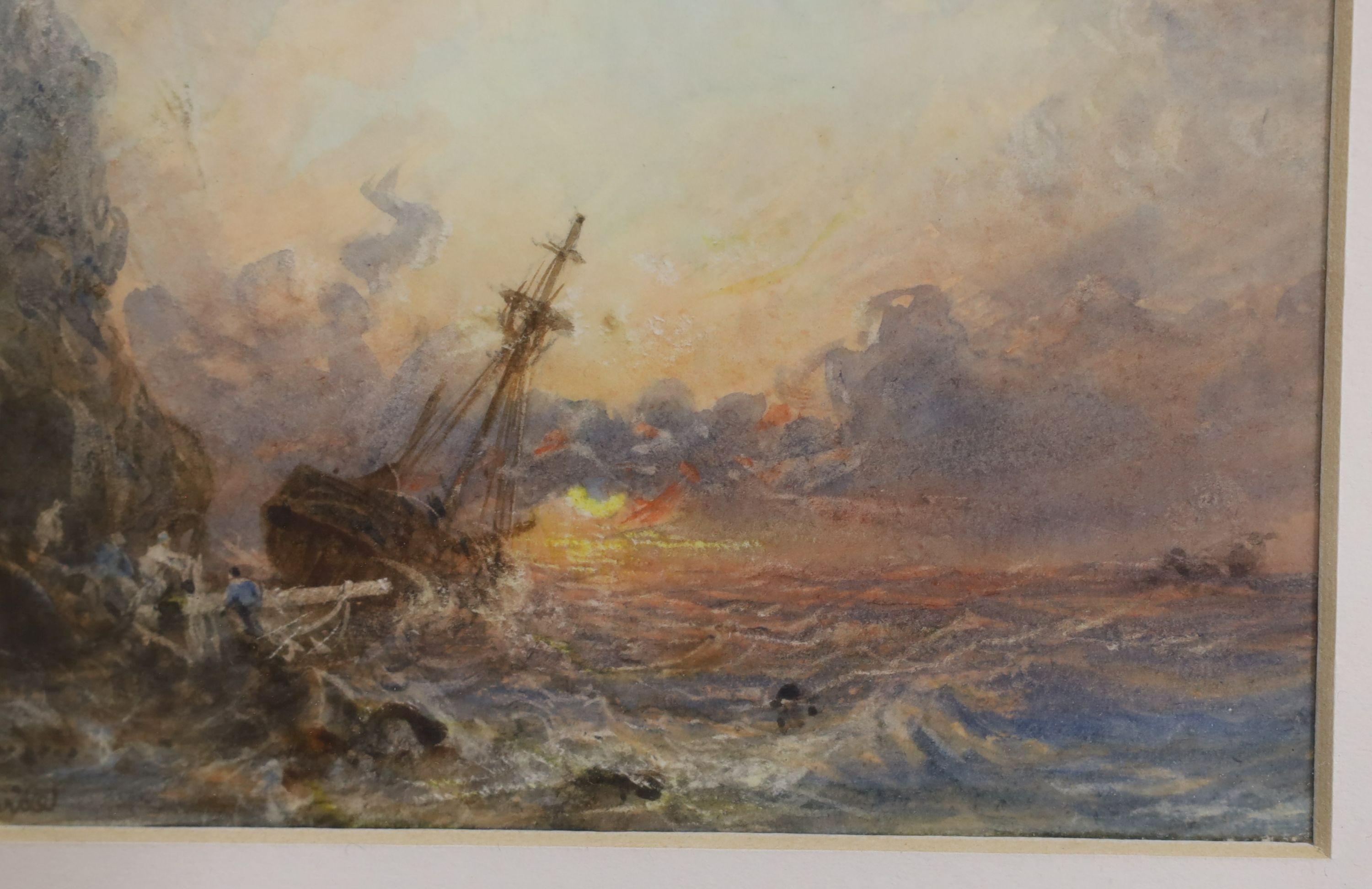 George Weatherill (1810-1890), Ship wrecking on the cliffs, watercolour, 8.5 x 13cm